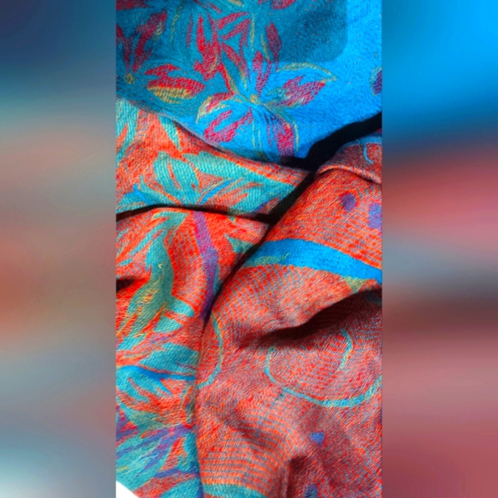 CASHMERE (100%) Fringed Reversible 70"L×25"W Large Wrap/Throw/Scarf/Waist Pareo